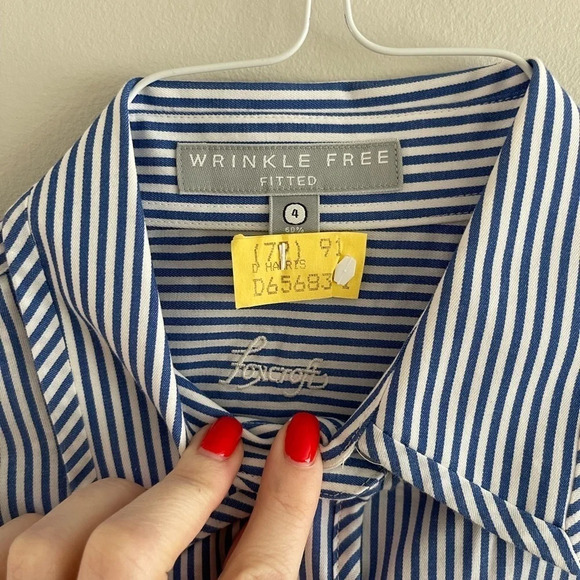 Foxcroft white and blue striped wrinkle free fitted shirt sz4 - Picture 3 of 8